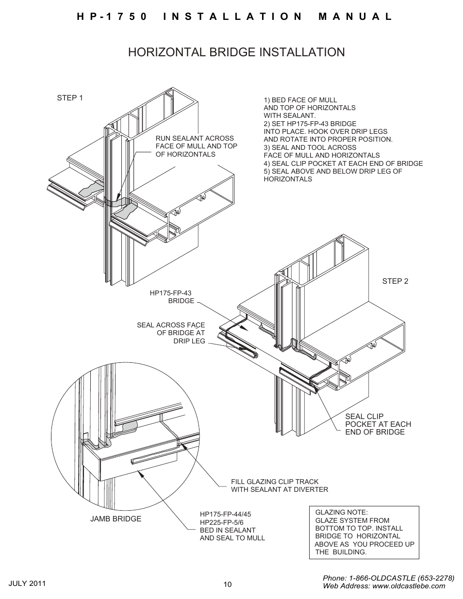 Horizontal bridge install, Horizontal bridge installation | Oldcastle BuildingEnvelope HP-1750 User Manual | Page 10 / 42