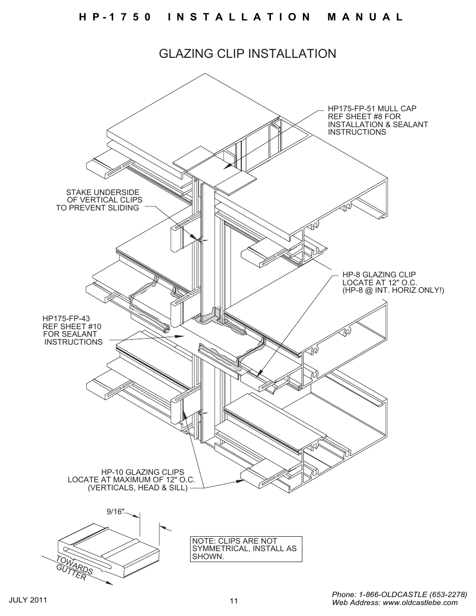 Glazing clip install, Glazing clip installation | Oldcastle BuildingEnvelope HP-1750 User Manual | Page 11 / 42