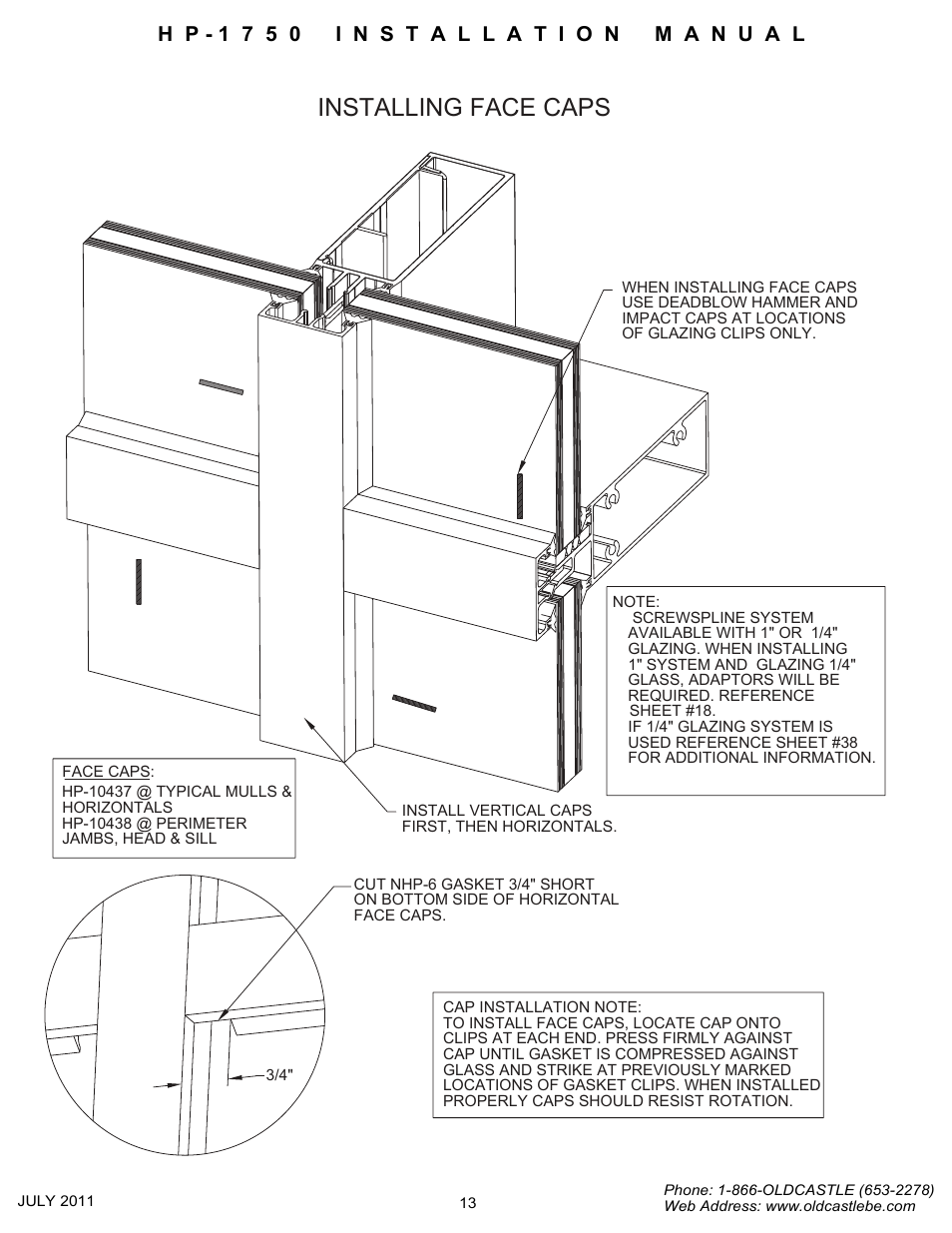 Face cap install, Installing face caps | Oldcastle BuildingEnvelope HP-1750 User Manual | Page 13 / 42