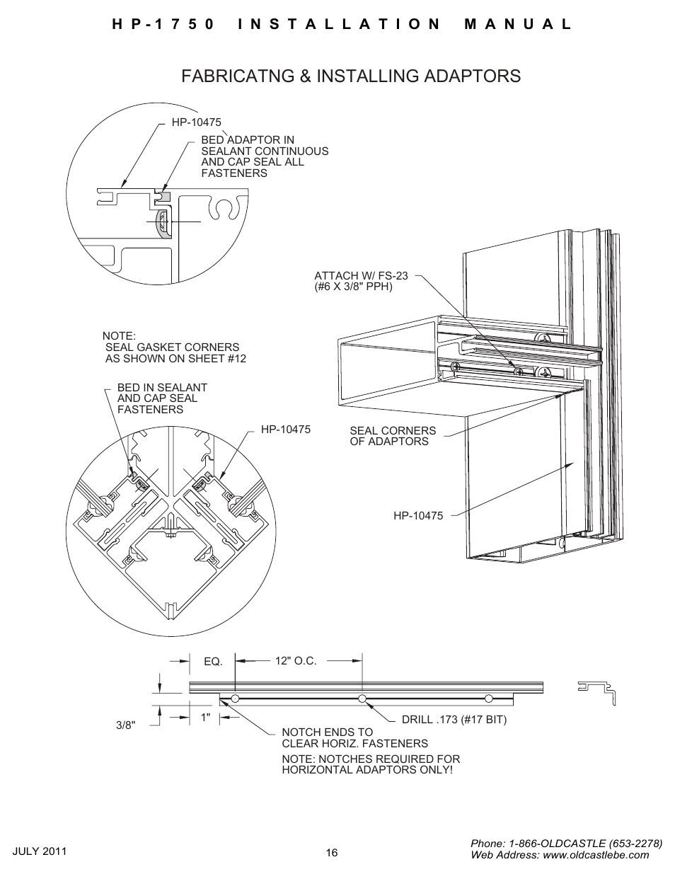 Glazing adaptor install, Fabricatng & installing adaptors | Oldcastle BuildingEnvelope HP-1750 User Manual | Page 16 / 42