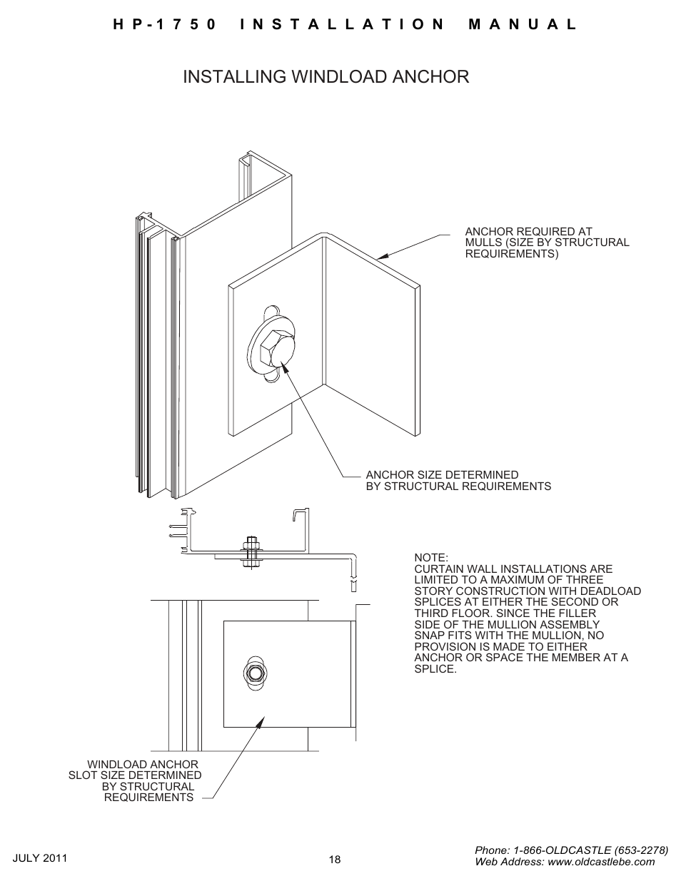 Windload anchor, Installing windload anchor | Oldcastle BuildingEnvelope HP-1750 User Manual | Page 18 / 42