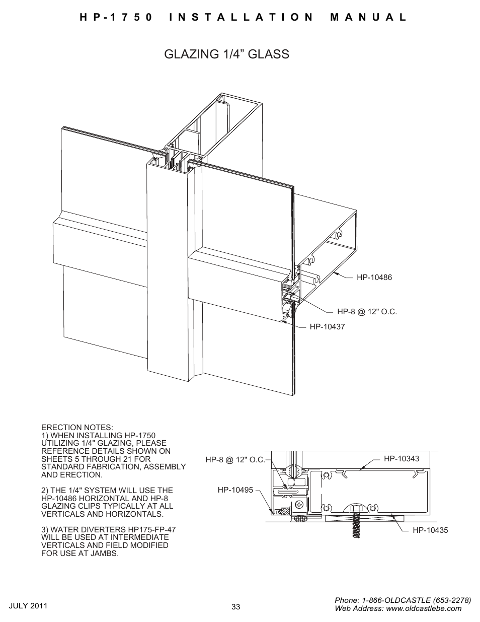 Glazing 25_inch-glass, Glazing 1/4” glass | Oldcastle BuildingEnvelope HP-1750 User Manual | Page 33 / 42