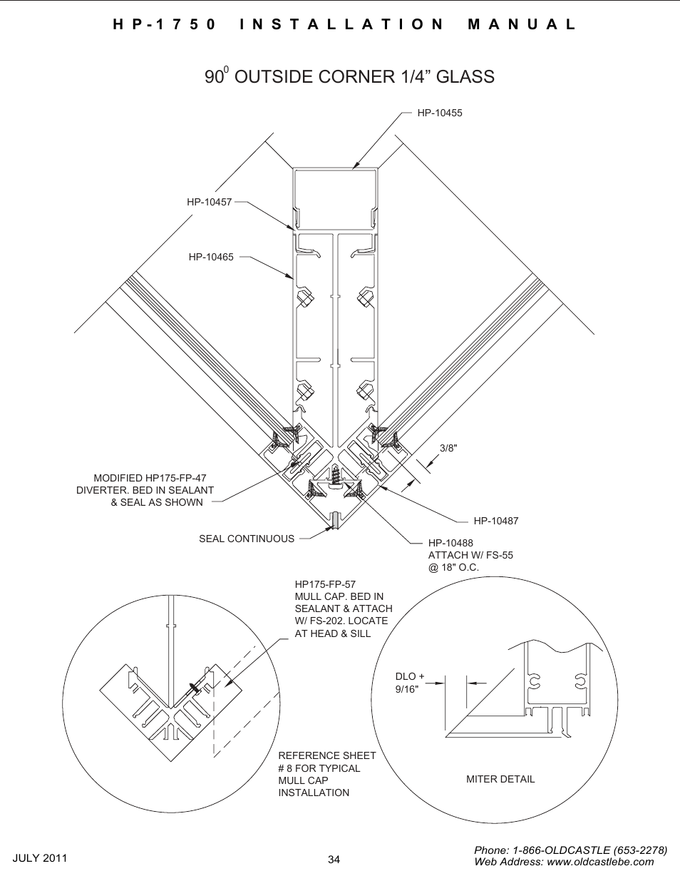 90 osc-25_inch, 90 outside corner 1/4” glass | Oldcastle BuildingEnvelope HP-1750 User Manual | Page 34 / 42