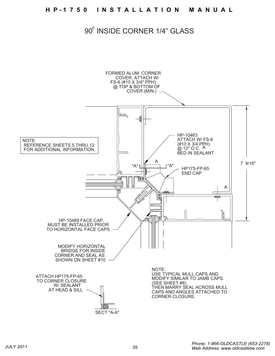 90 isc-25_inch, 90 inside corner 1/4” glass | Oldcastle BuildingEnvelope HP-1750 User Manual | Page 35 / 42