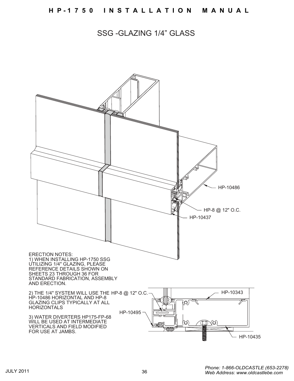 Glazing 25_inch-glass, Ssg -glazing 1/4” glass | Oldcastle BuildingEnvelope HP-1750 User Manual | Page 36 / 42