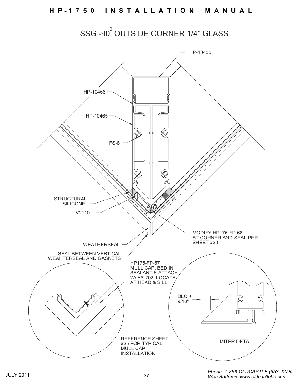 Ssg-90 osc-25_inch, Ssg -90 outside corner 1/4” glass | Oldcastle BuildingEnvelope HP-1750 User Manual | Page 37 / 42