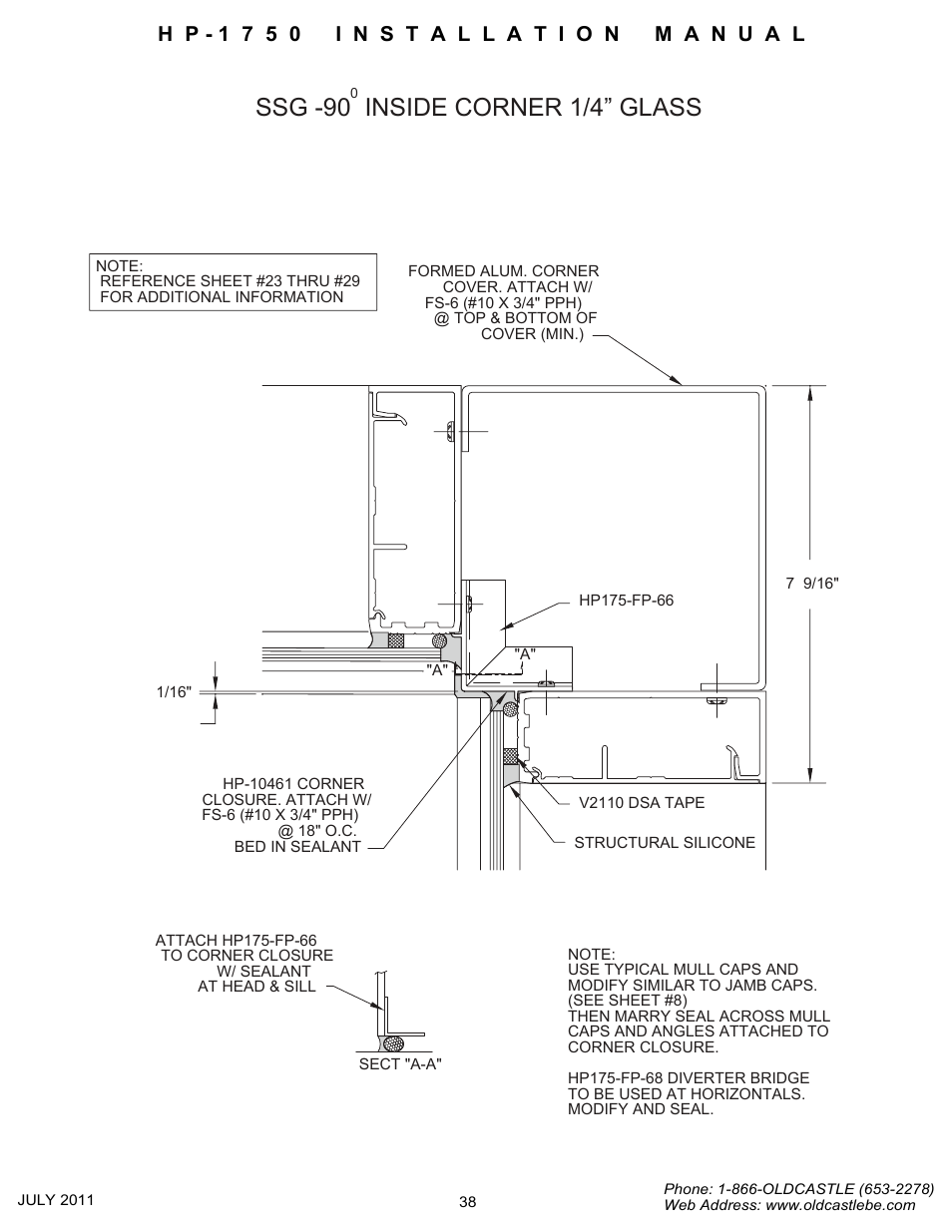 Ssg-90 isc-25_inch, Ssg -90 inside corner 1/4” glass | Oldcastle BuildingEnvelope HP-1750 User Manual | Page 38 / 42