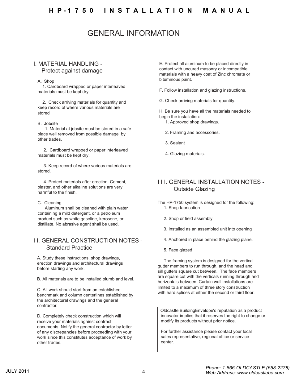 General-information, General information | Oldcastle BuildingEnvelope HP-1750 User Manual | Page 4 / 42