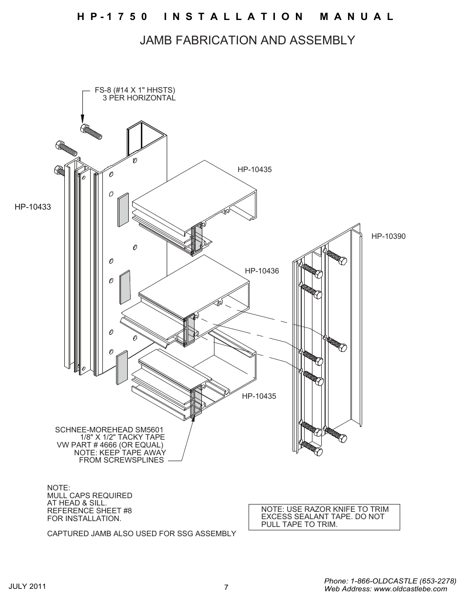 Jamb fabrication-assembly, Jamb fabrication and assembly | Oldcastle BuildingEnvelope HP-1750 User Manual | Page 7 / 42