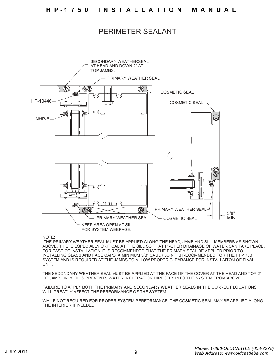 Perimeter seals, Perimeter sealant | Oldcastle BuildingEnvelope HP-1750 User Manual | Page 9 / 42