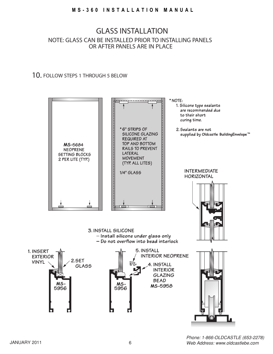 Glass installation, Glass installation 10 | Oldcastle BuildingEnvelope MS-360 User Manual | Page 6 / 8