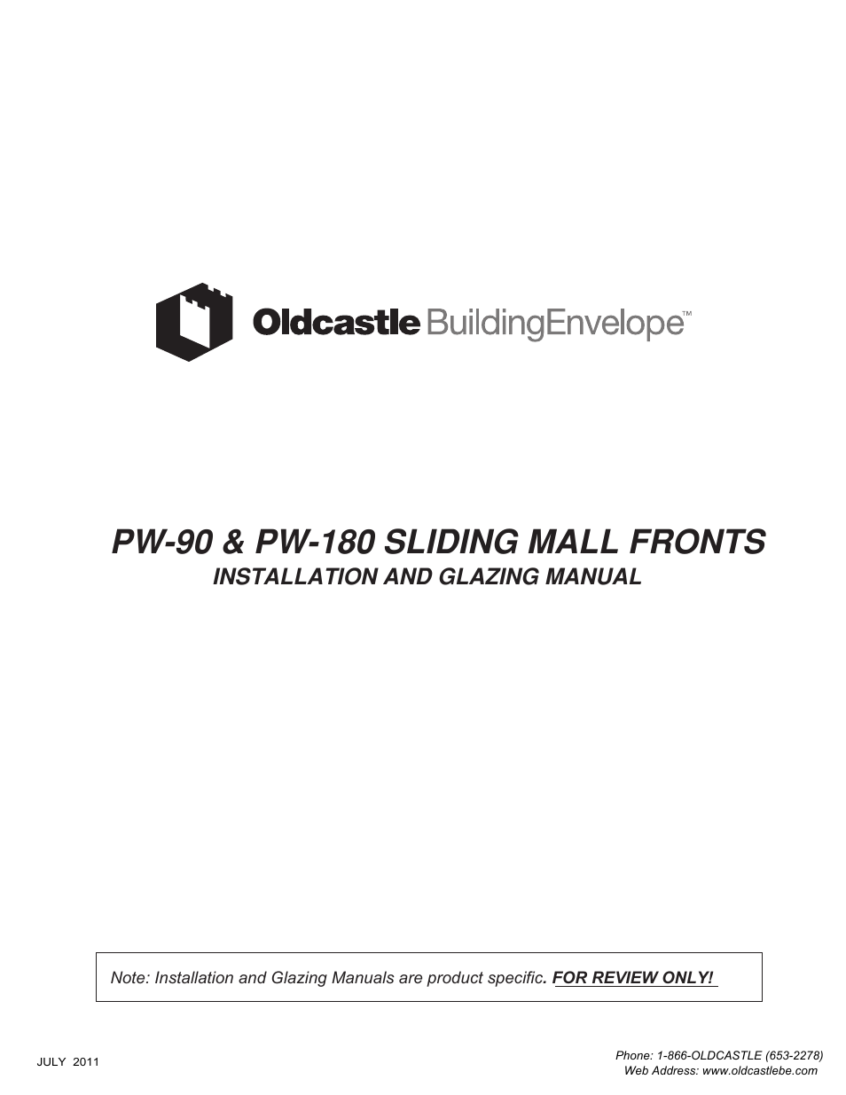 Oldcastle BuildingEnvelope PW-180 User Manual | 9 pages