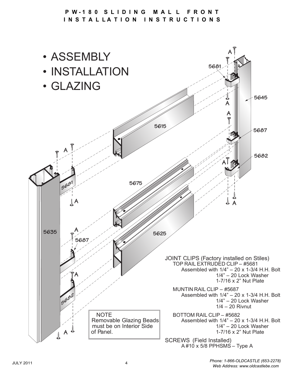 Pw180-installation, Assembly • installation • glazing | Oldcastle BuildingEnvelope PW-180 User Manual | Page 5 / 9