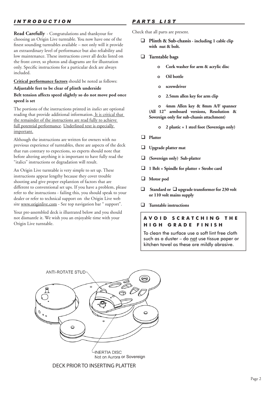 Origin Live All MK3 Decks User Manual | Page 2 / 9