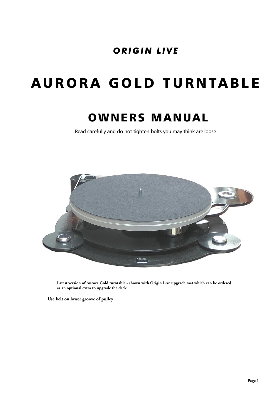 Origin Live Aurora Gold Platter Driven User Manual | 12 pages