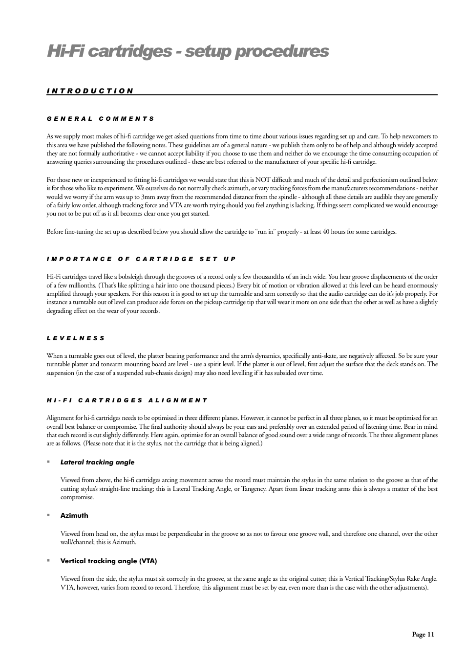 Hi-fi cartridges - setup procedures | Origin Live Aurora Gold Platter Driven User Manual | Page 11 / 12