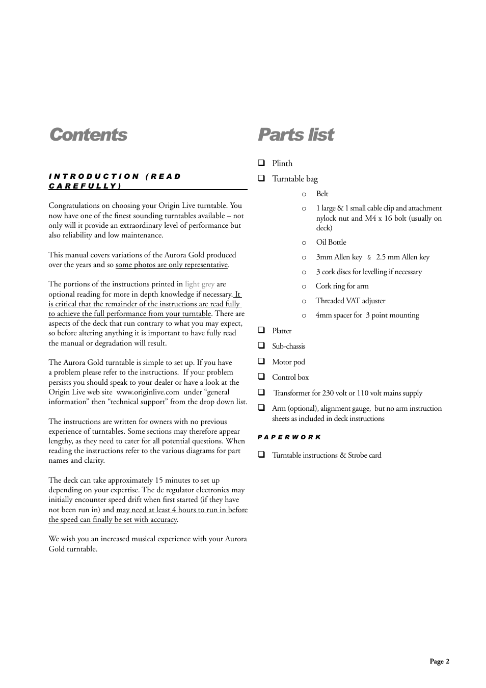 Origin Live Aurora Gold Platter Driven User Manual | Page 2 / 12