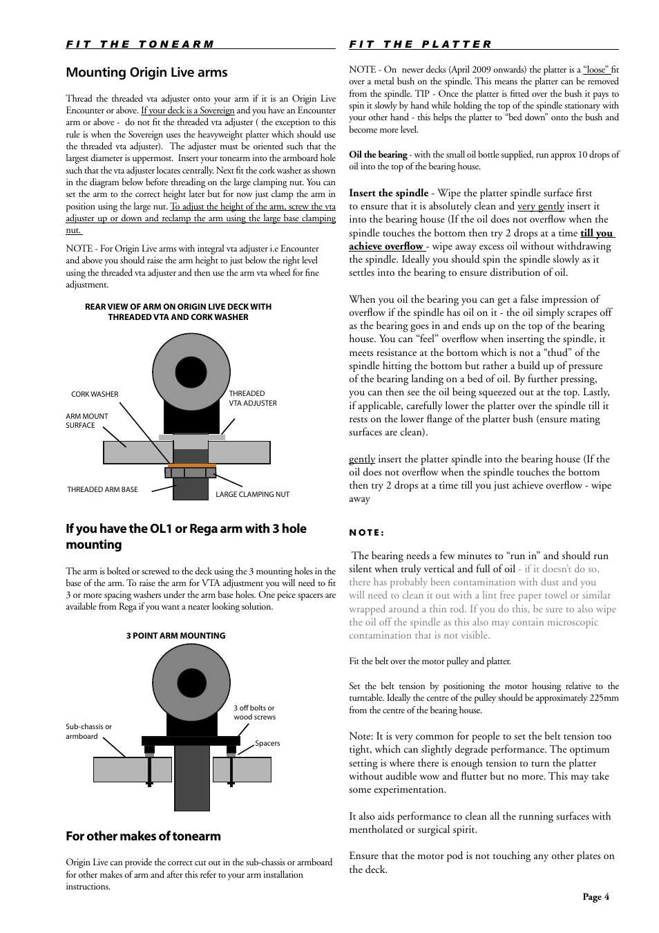 Mounting origin live arms, For other makes of tonearm | Origin Live Aurora Gold Platter Driven User Manual | Page 4 / 12