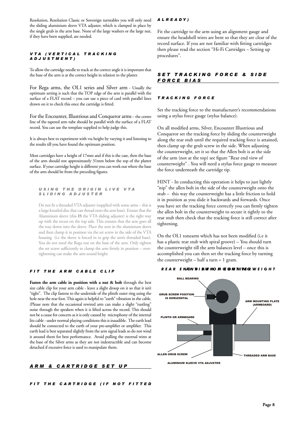 For rega arms, the ol1 series and silver arm, For the encounter, illustrious and conqueror arms | Origin Live Aurora Gold Platter Driven User Manual | Page 8 / 12