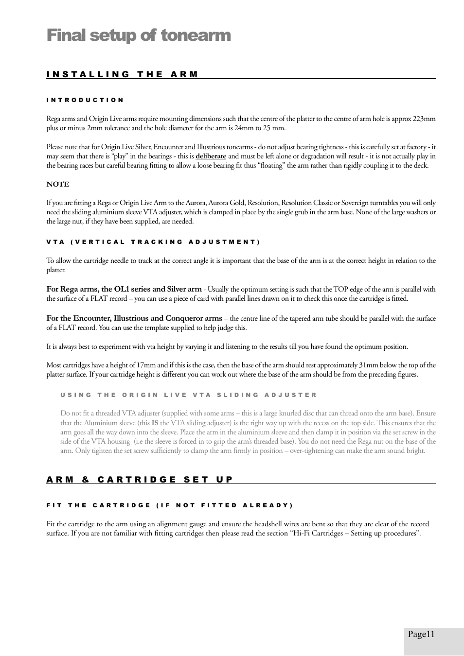 Final setup of tonearm | Origin Live Resolution MKI User Manual | Page 11 / 18