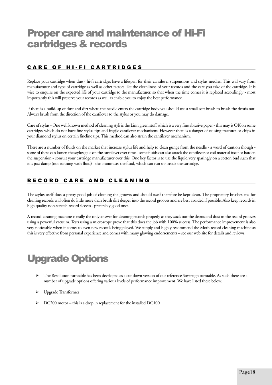 Upgrade options | Origin Live Resolution MKI User Manual | Page 18 / 18