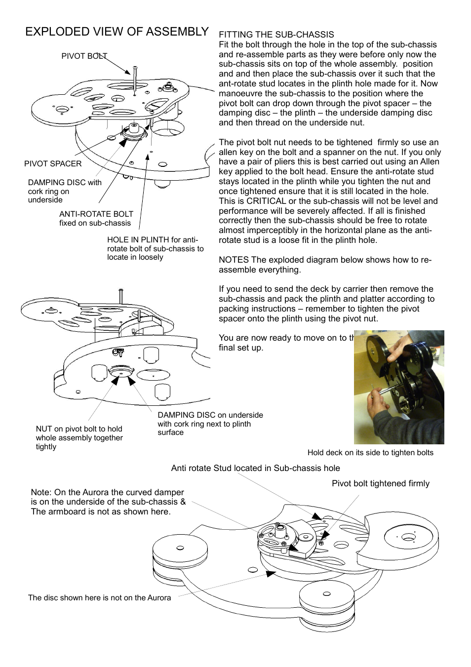 Slide 2, Exploded view of assembly | Origin Live Aurora - fitting the 12 inch sub-chassis and all other subchassis User Manual | Page 2 / 3
