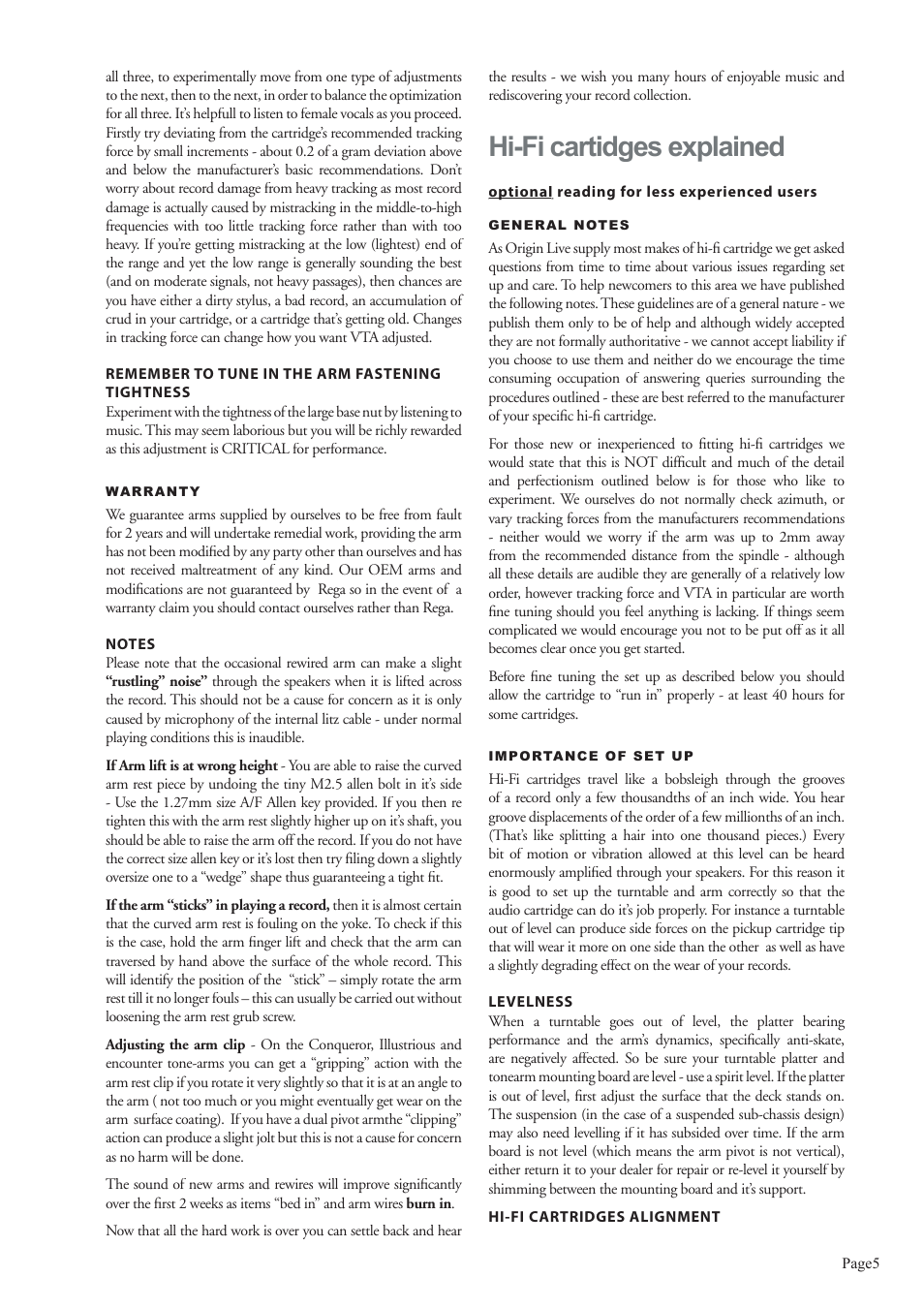 Hi-fi cartidges explained | Origin Live All non dual pivot arms User Manual | Page 5 / 6