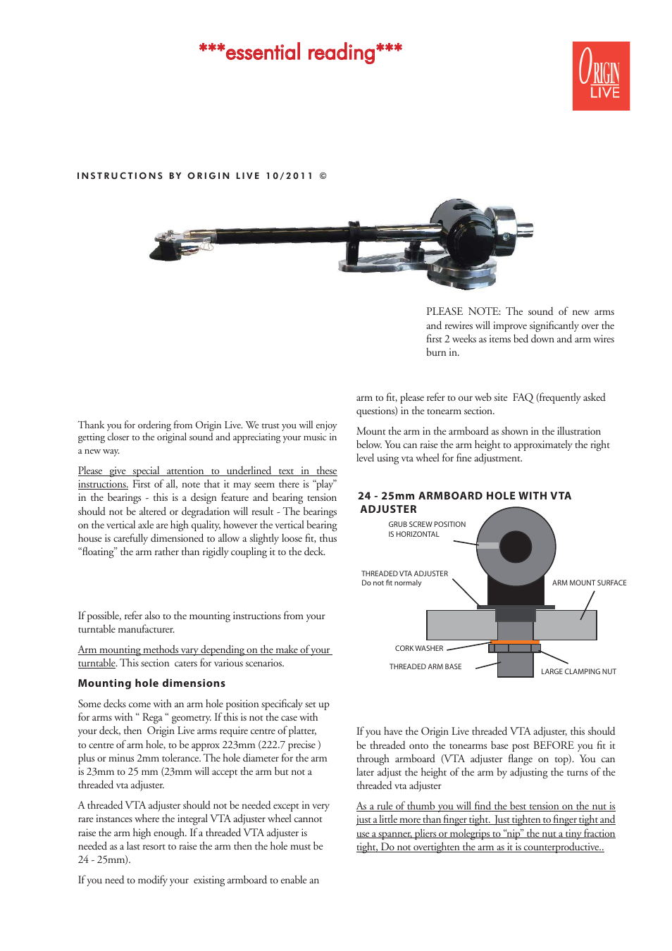 Origin Live MK3C arms dual pivot User Manual | 10 pages