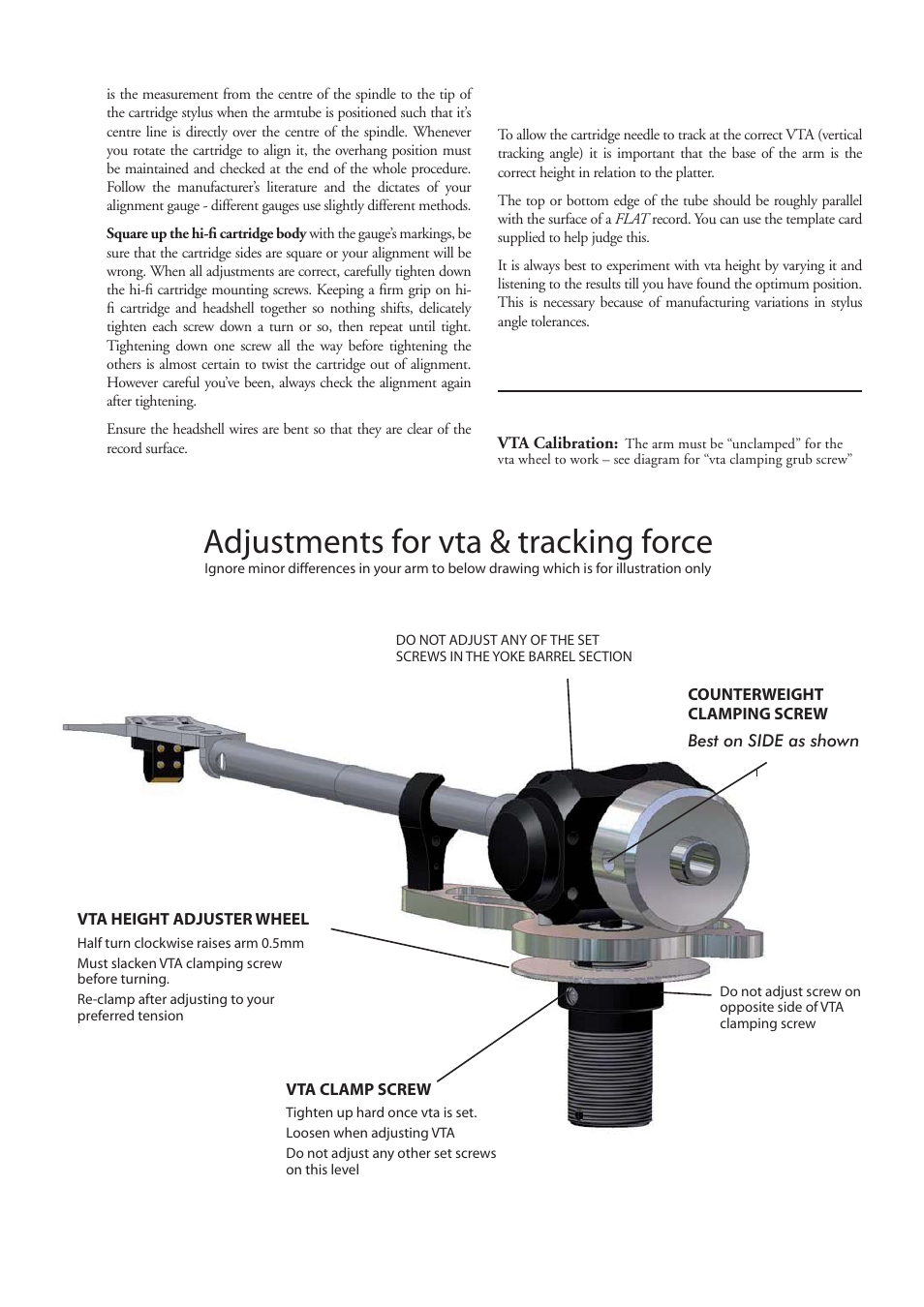 Adjustments for vta & tracking force, Vta adjustment | Origin Live MK3C arms dual pivot User Manual | Page 5 / 10
