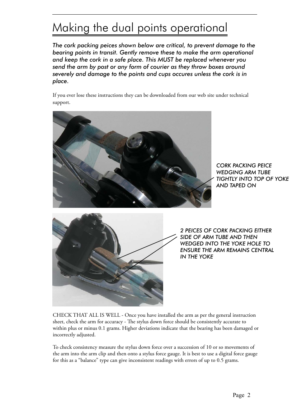 Making the dual points operational | Origin Live MK3 arms ( upward facing points dual pivot) User Manual | Page 2 / 4