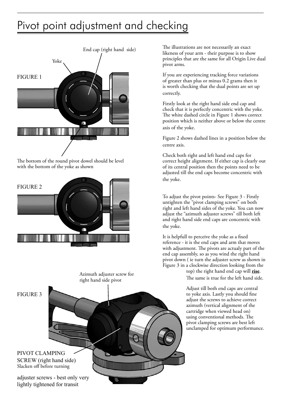 Origin Live Pivot point adjustment and checking for MK3a arms and above User Manual | 1 page