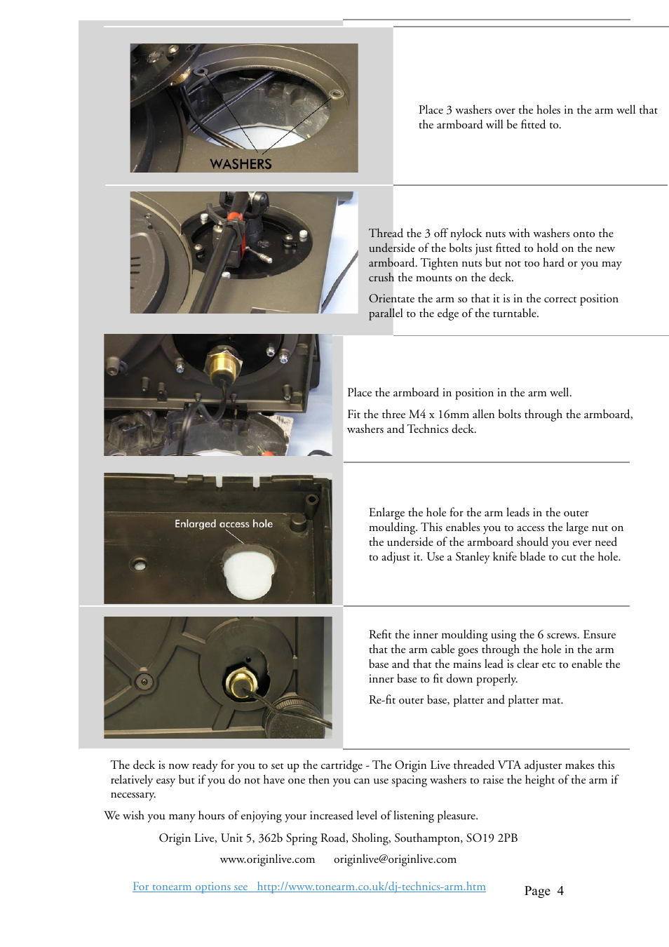 Origin Live OL Armboard installation on Technics SL1200 User Manual | Page 4 / 4