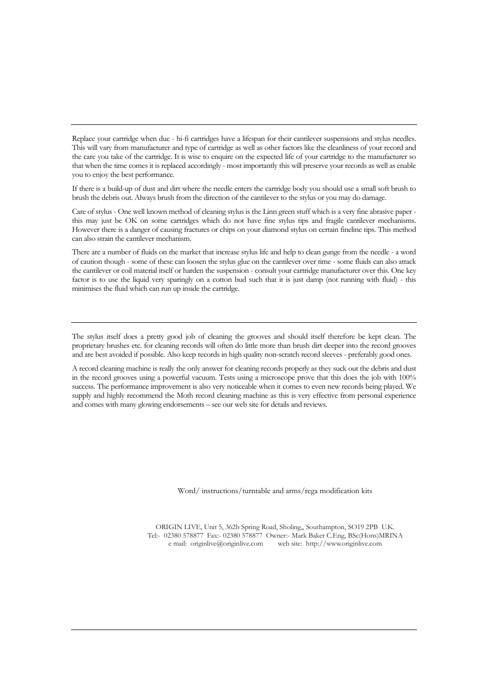Origin Live Rega Modification Kits User Manual | Page 16 / 16