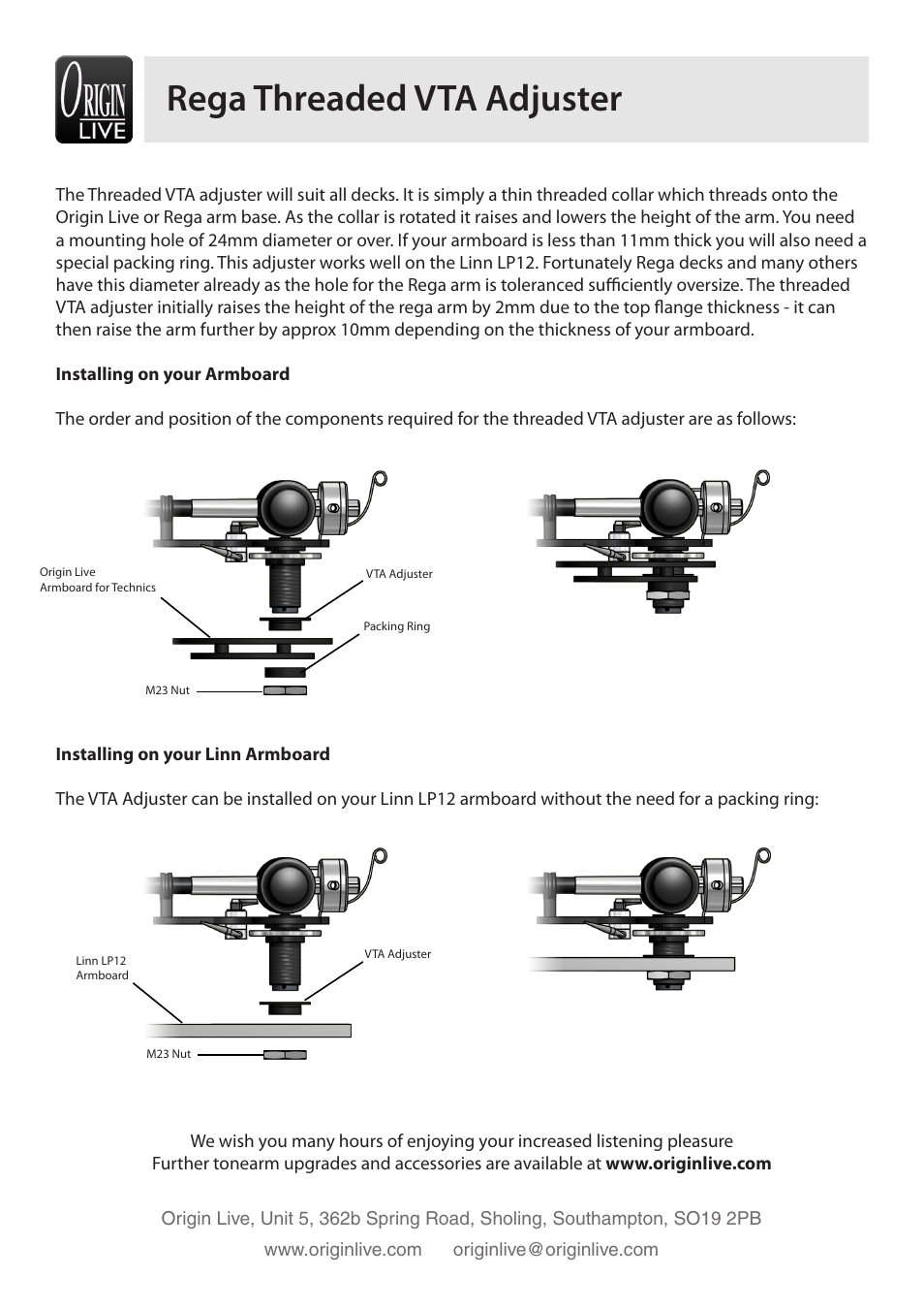 Origin Live Rega Threaded VTA Adjuster User Manual | 1 page