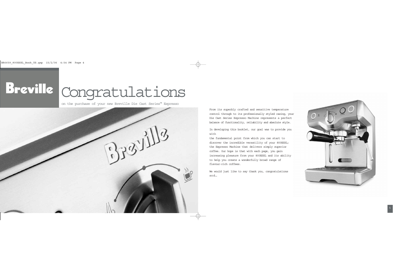 Breville ESPRESSO MACHINE User Manual | Page 3 / 60