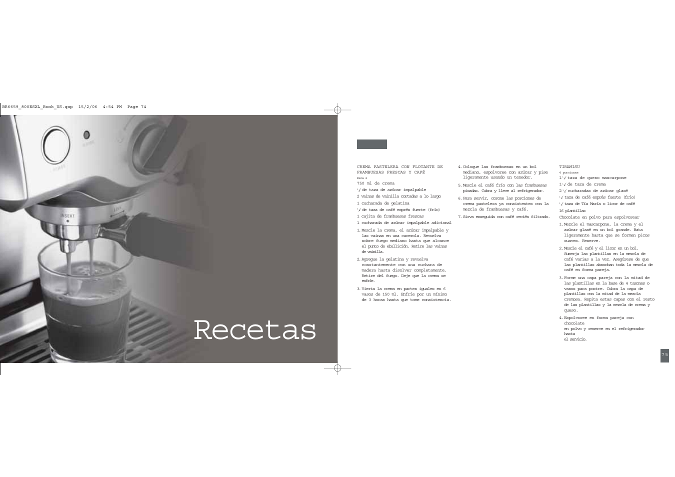 Recetas | Breville ESPRESSO MACHINE User Manual | Page 38 / 60