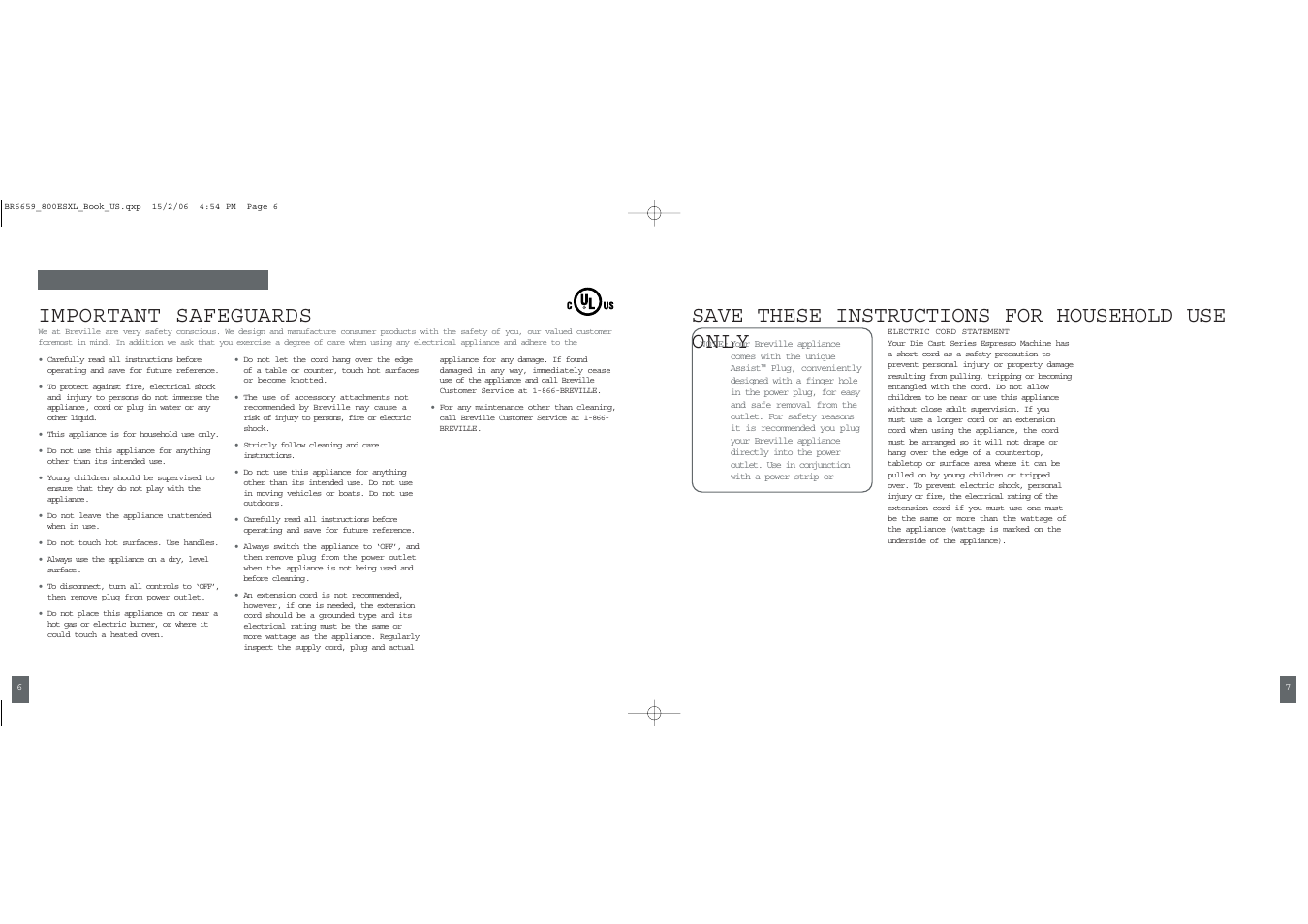 Important safeguards | Breville ESPRESSO MACHINE User Manual | Page 4 / 60