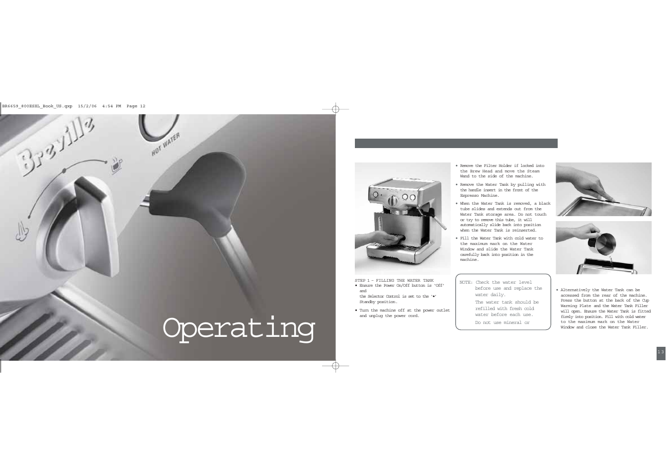 Operating | Breville ESPRESSO MACHINE User Manual | Page 7 / 60