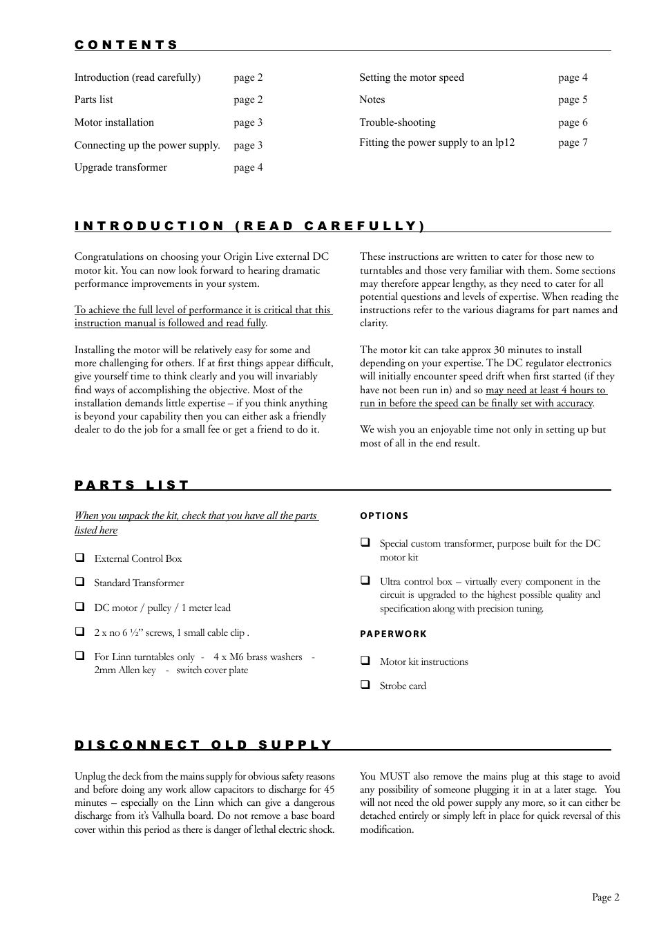 Origin Live DC Motor Kit User Manual | Page 2 / 8