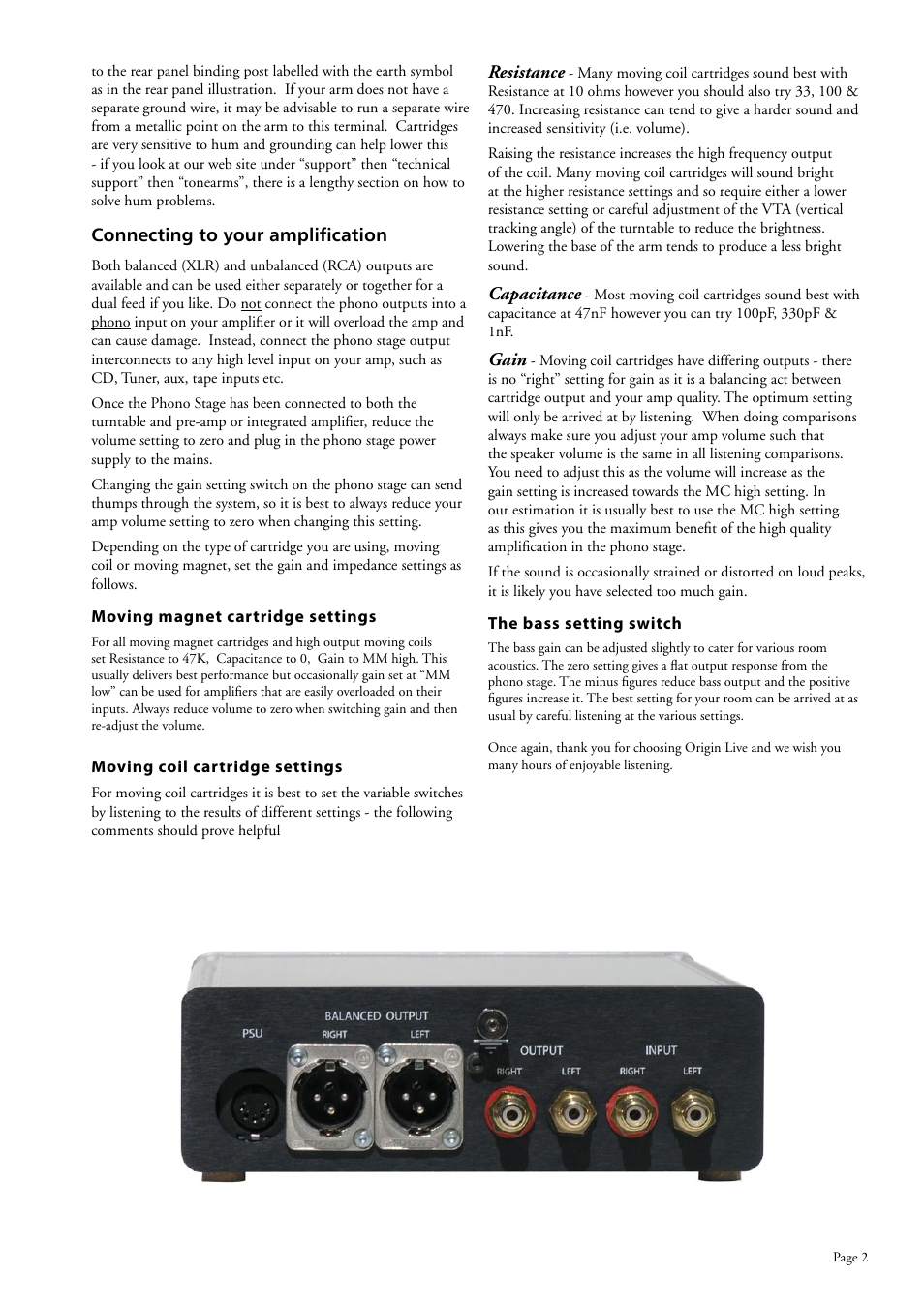 Origin Live PHONO STAGE User Manual | Page 2 / 2