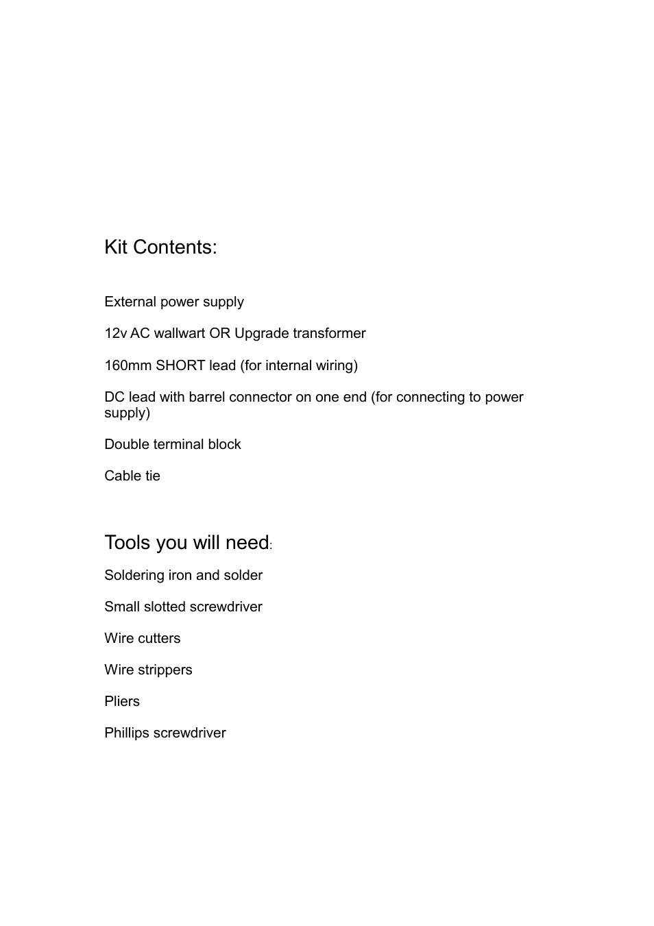 Slide 2, Kit contents, Tools you will need | Origin Live Power Supply Upgrade User Manual | Page 2 / 6