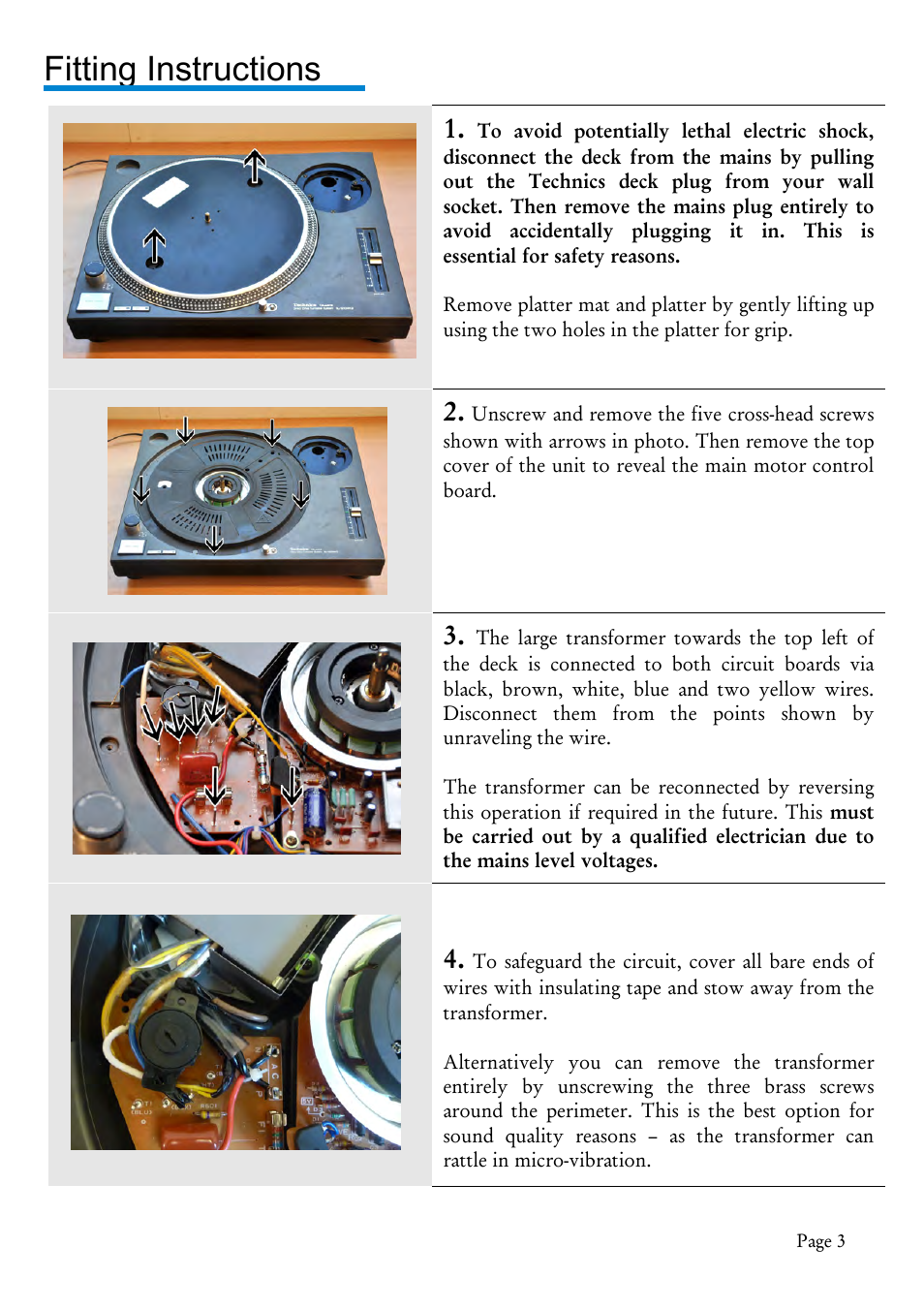 Slide 3, Fitting instructions | Origin Live Power Supply Upgrade User Manual | Page 3 / 6