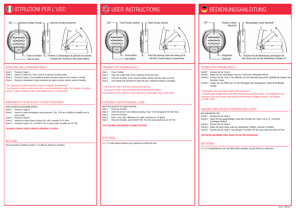 User instructions, Istruzioni per l’uso, Bedienungsanleitung | Phoenix FS0430E User Manual | Page 2 / 2