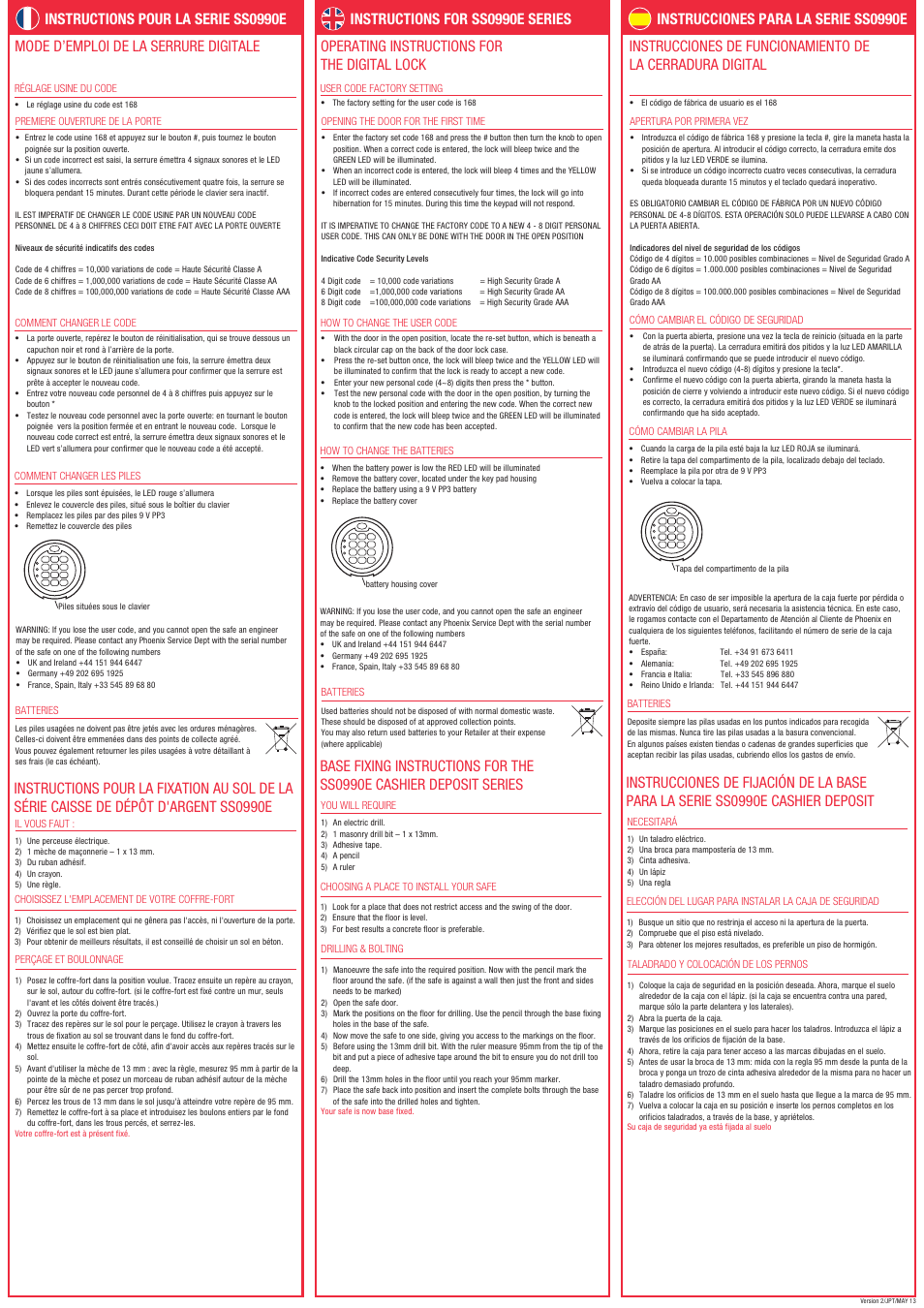 Mode d’emploi de la serrure digitale, Operating instructions for the digital lock | Phoenix SS0990E User Manual | Page 2 / 2