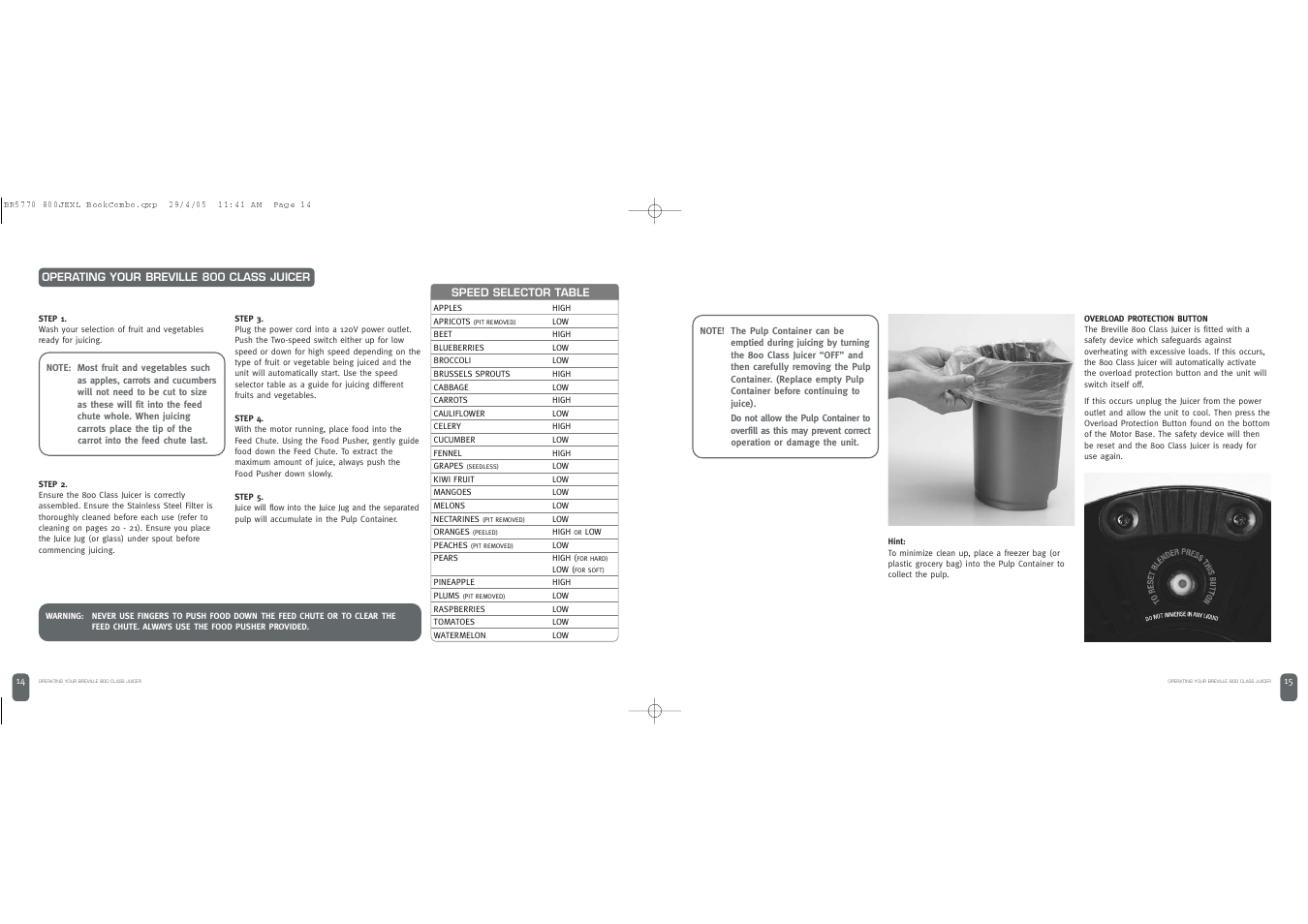 Breville JUICE FOUNTAIN ELITE User Manual | Page 8 / 63
