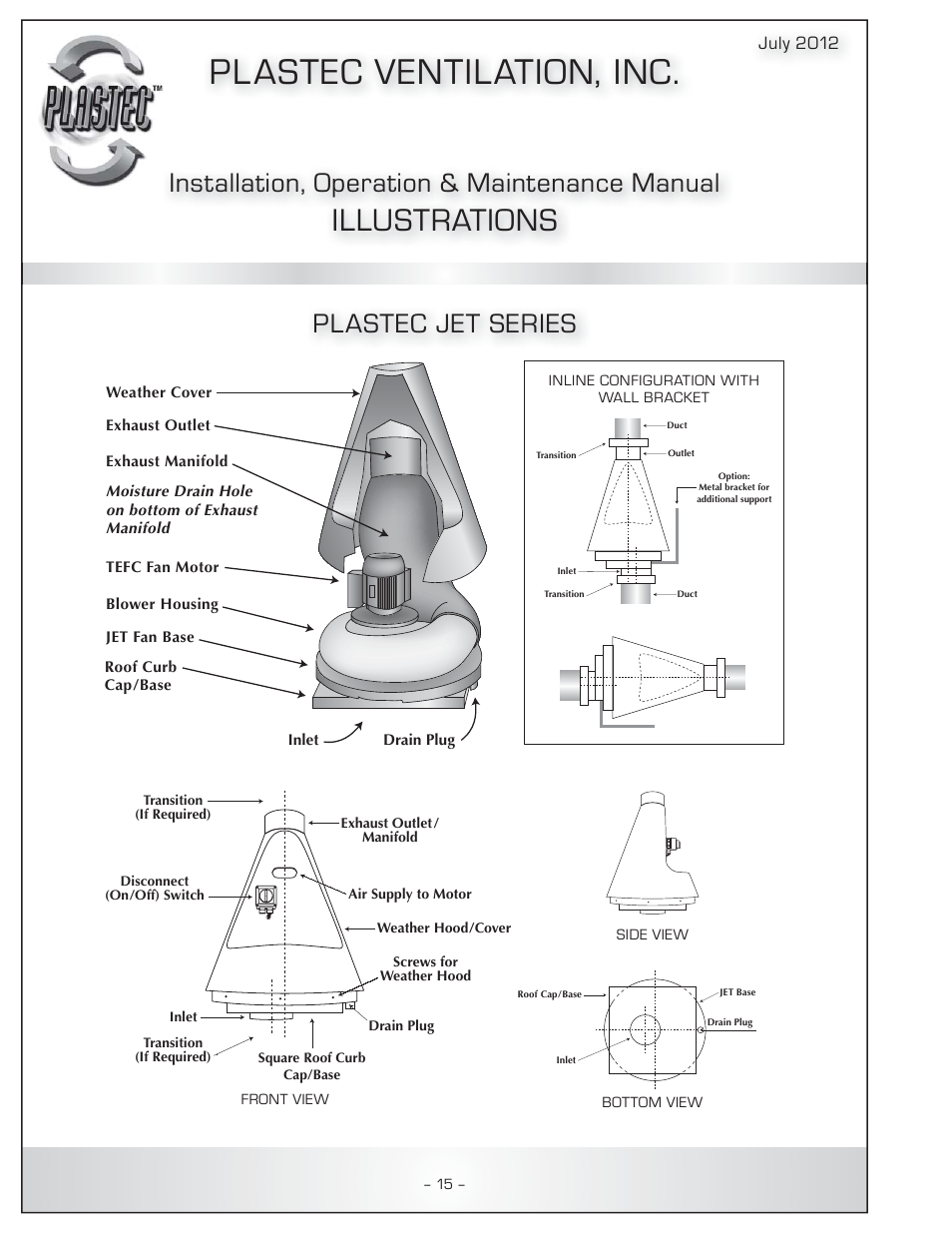 Pl astec ventilation, inc, Illustrations, Installation, operation & maintenance manual | Plastec jet series, July 2012 | Plastec Adjustable Dampers User Manual | Page 16 / 20