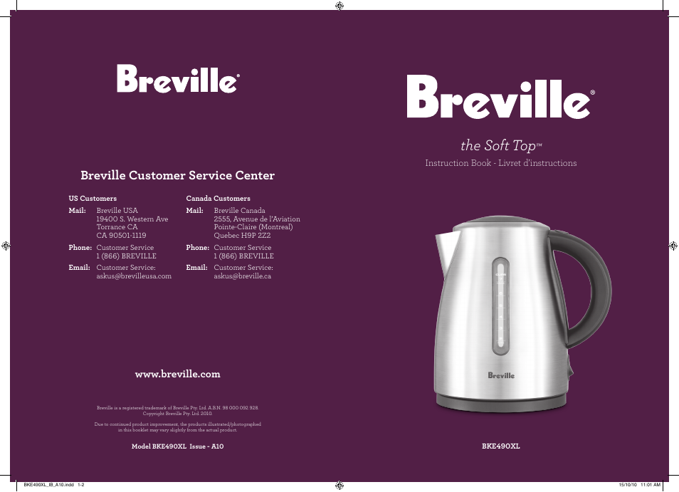 Breville the Soft Top BKE490XL User Manual | 6 pages