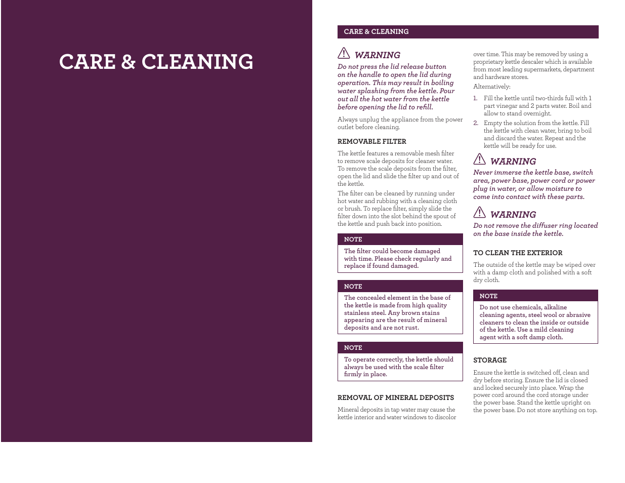 Care & cleaning | Breville the Soft Top BKE490XL User Manual | Page 6 / 6
