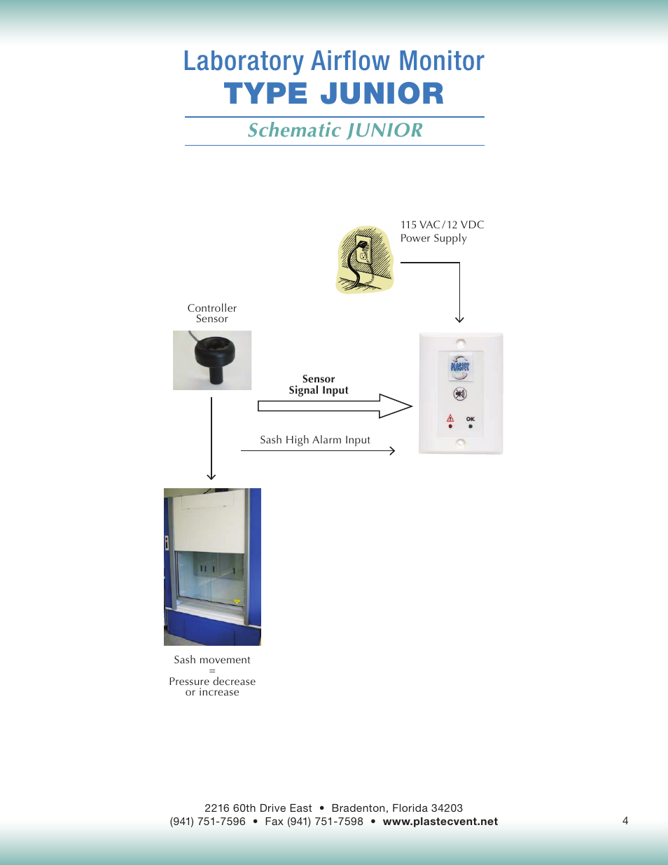 Type junior, Laboratory airflow monitor, Schematic junior | Plastec Junior Air Control User Manual | Page 4 / 9