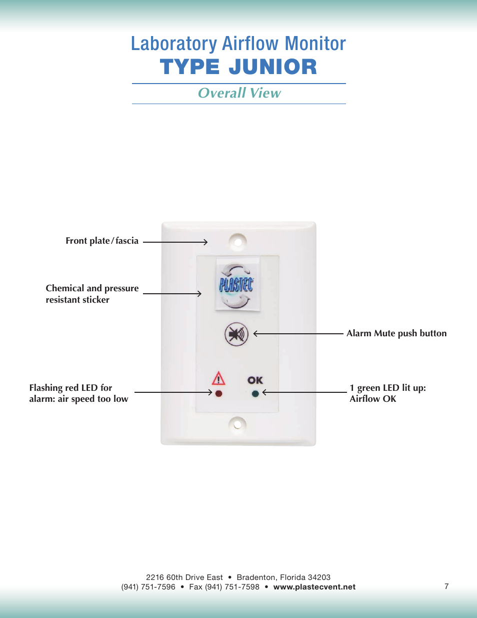 Type junior, Laboratory airflow monitor, Overall view | Plastec Junior Air Control User Manual | Page 7 / 9